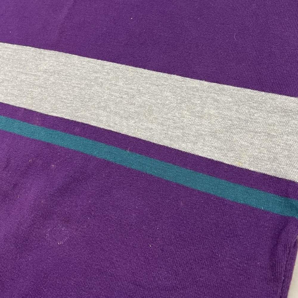 L.L. Bean Mock Neck Shirt Mens Large Purple Grey Stripe Long Sleeve USA Made - Picture 2 of 8
